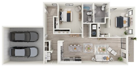 Floor plan for 2 beds, 2 baths, 1388 sqft
